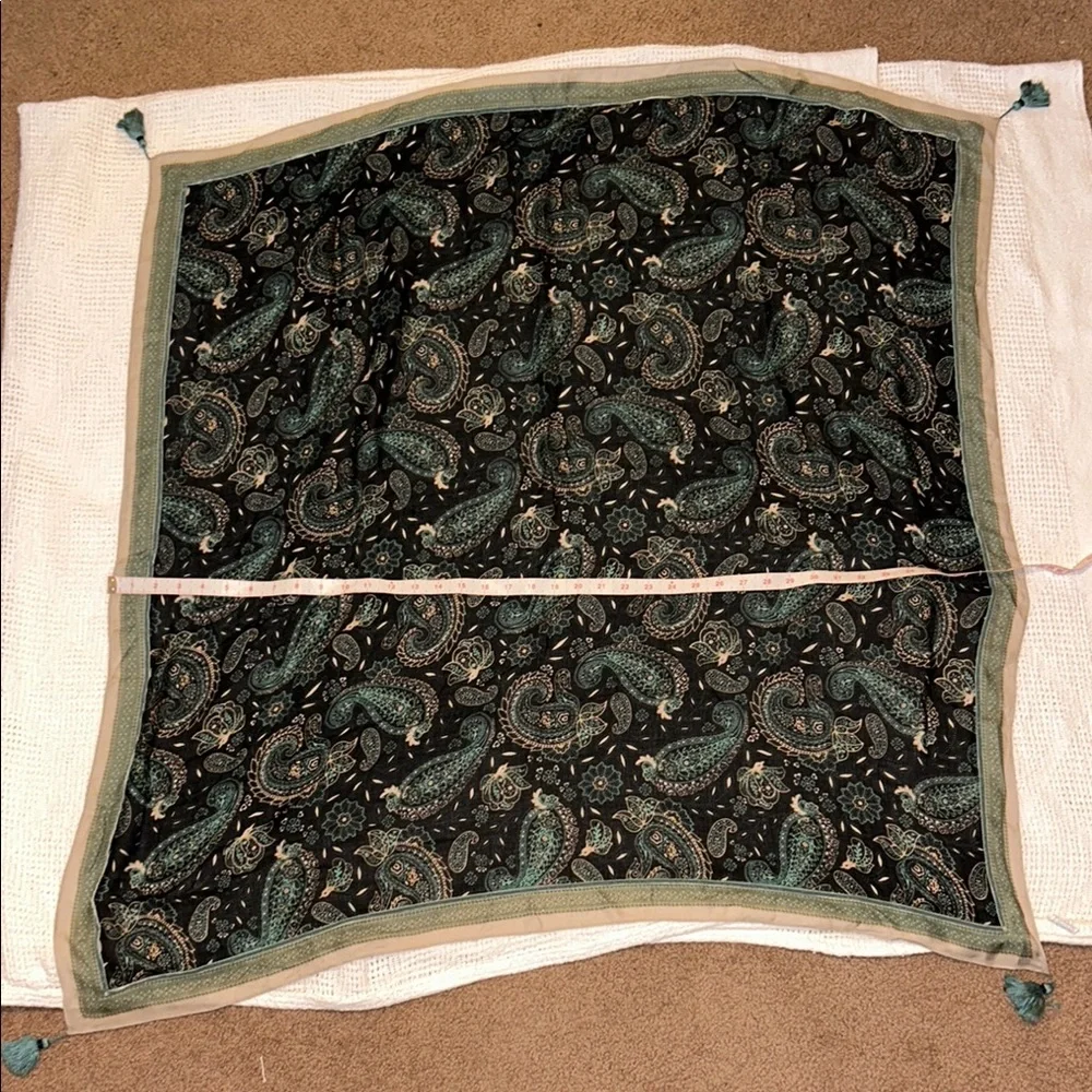 Paisley Print Square Scarf with 4 Tassels~ 39” Lightweight Dark Romantic Fairy